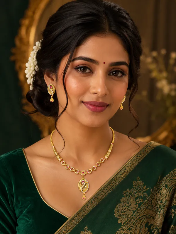 Golden_Stone_Studded_Necklace_Set_With_Matching_Earrings