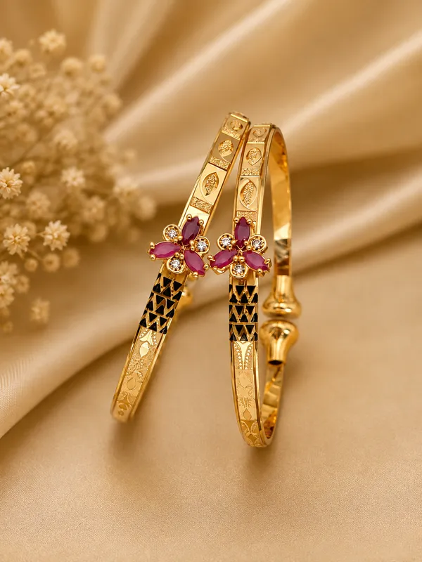 Floral_Ruby_&_AD_Embadded_Bangles_with_high_gold_plating(Set_of_2)