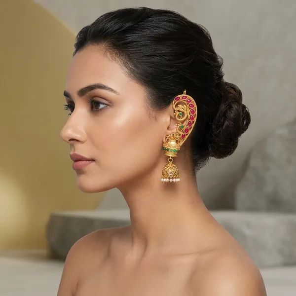 Gold_Plated_Ruby_Emerald_Peacock_Ear_Cuffs_Earrings_For_Women