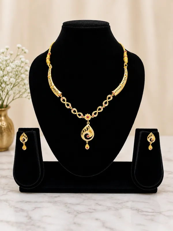 Gold_Plated_Peacock_Design_Necklace_Set_For_Women