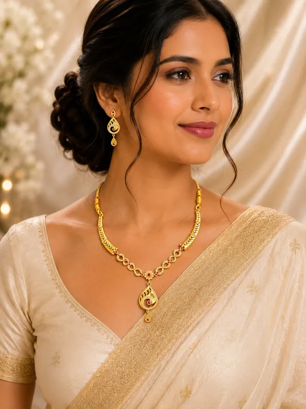 Gold_Plated_Peacock_Design_Necklace_Set_For_Women
