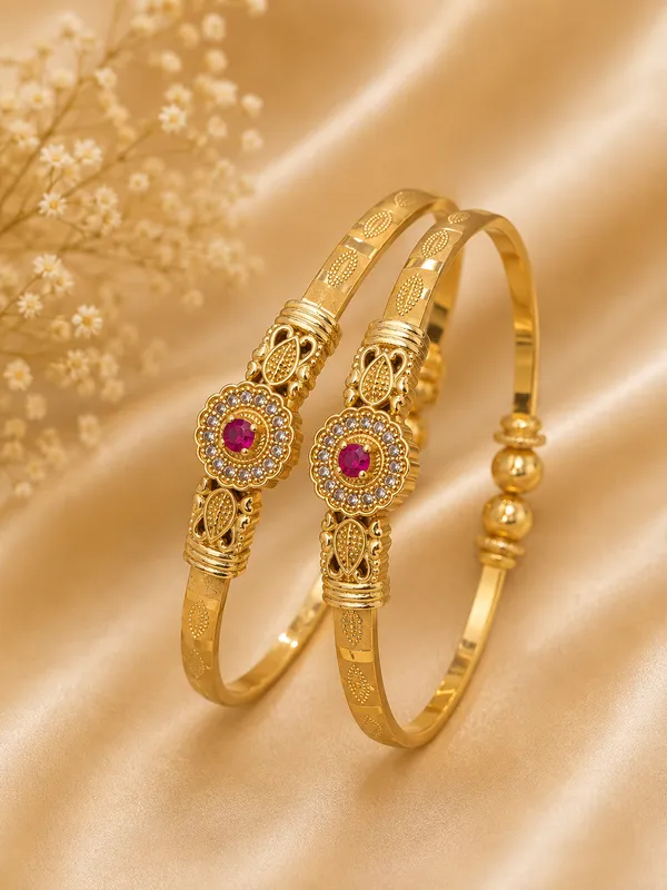 High_Gold-Plated_Traditional_Floral_Ruby_&_AD_Embedded_Bangles_(Set_of_2)