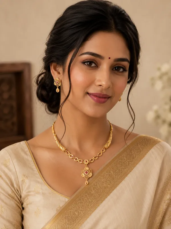 Golden_Floral_Necklace_Set_With_Matching_Earrings
