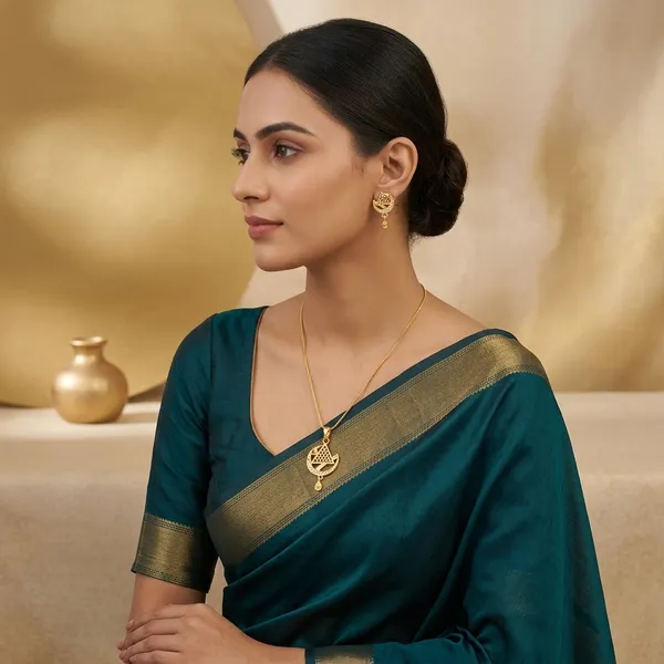 Golden_Peacock_Design_Pendant_Necklace_Set_With_Earrings