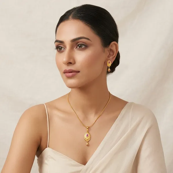 Gold_Tone_Oval_Ruby_Pendant_Set_With_Matching_Earrings