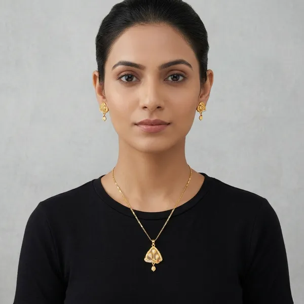 Gold_Plated_Triangular_Pendant_Necklace_Set_With_Earrings