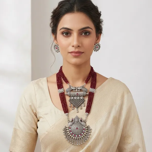 Silver_Oxidized_Ruby_Stone_Layered_Necklace_Set_For_Women