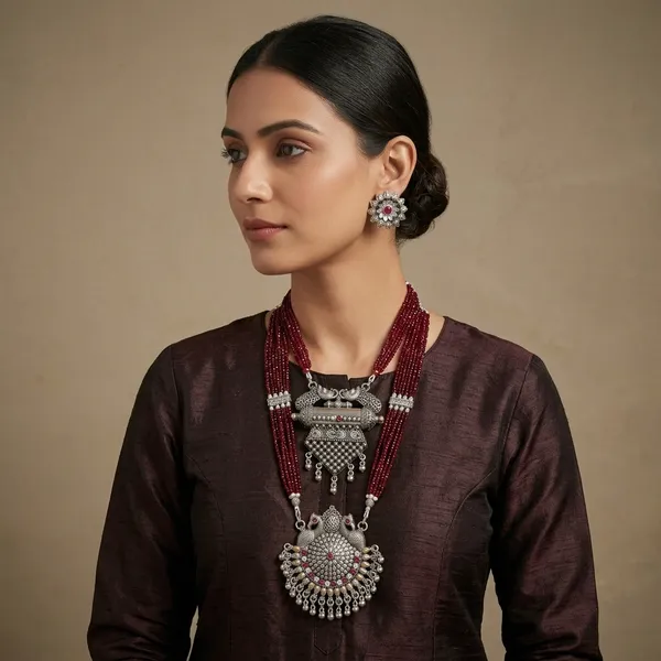 Silver_Oxidized_Ruby_Stone_Layered_Necklace_Set_For_Women