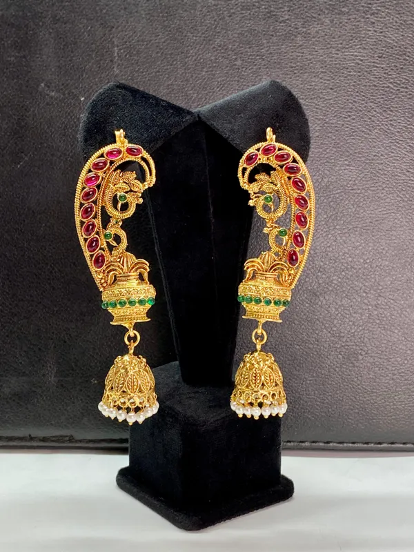 Gold_Plated_Ruby_Emerald_Peacock_Ear_Cuffs_Earrings_For_Women
