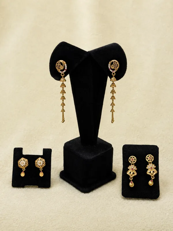 Gold_Plated_Designer_Earring_Set_Of_3_Pairs_For_Women