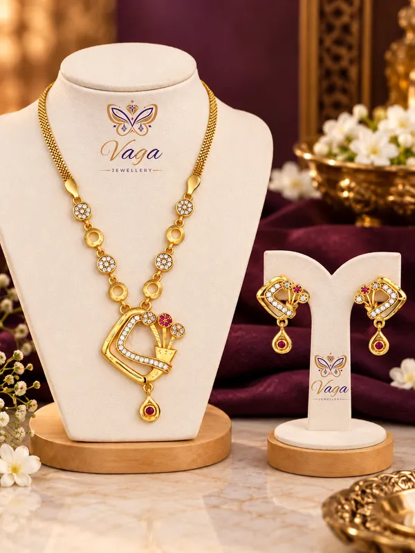 Micro_High_Gold_Plated_&_Diamond_Studded_Embellished_18_inch_Forming_Necklace_Set_with_Matching_Earrings_For_Woman