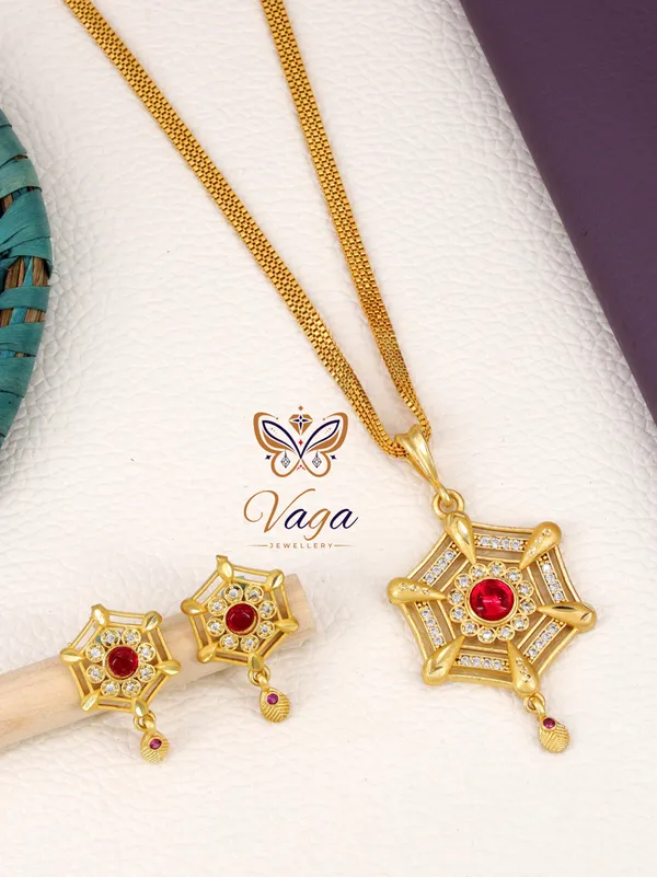 Micro_High_Gold_Plated_&_Diamond_Studded_Forming_Pendent_Chain_Set_with_Matching_Earrings_For_Woman