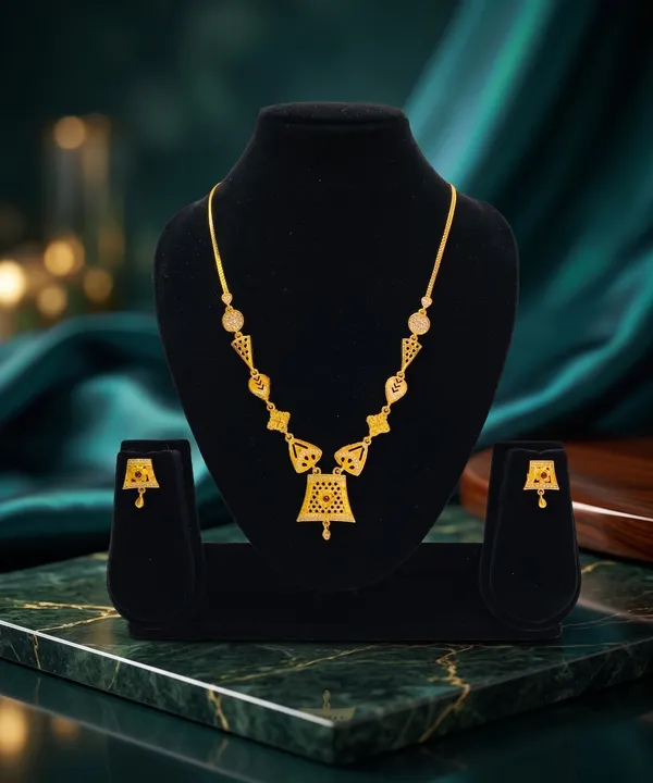 Gold_Plated_Bell_Pendant_Necklace_Set_With_Earrings
