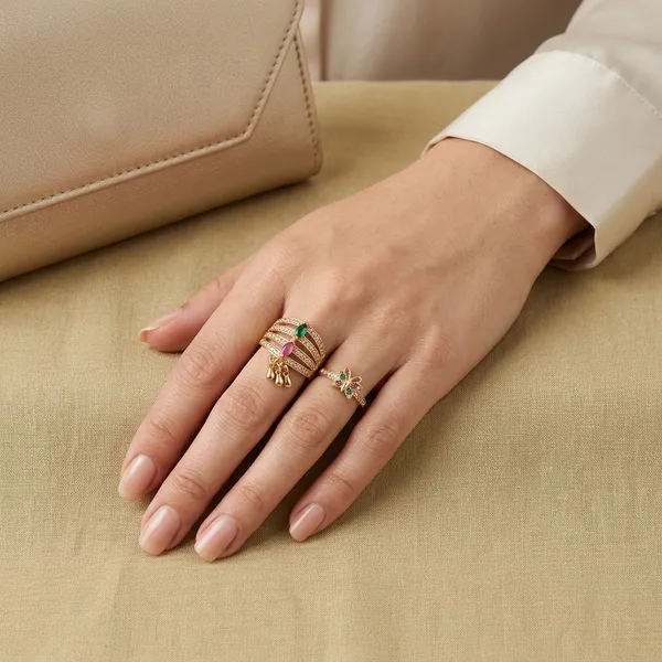 Gold_Plated_Traditional_Peacock_Design_Ring_Set_For_Women