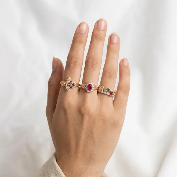 Gold_Plated_Pink_Stone_Rings_Set_Of_3_For_Women