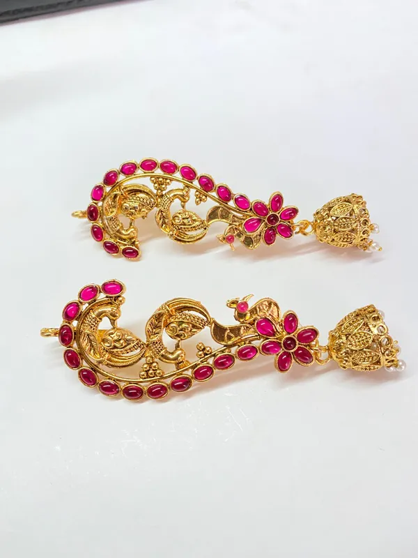 Gold_Plated_Ruby_Stone_Peacock_Jhumka_Earrings_For_Women