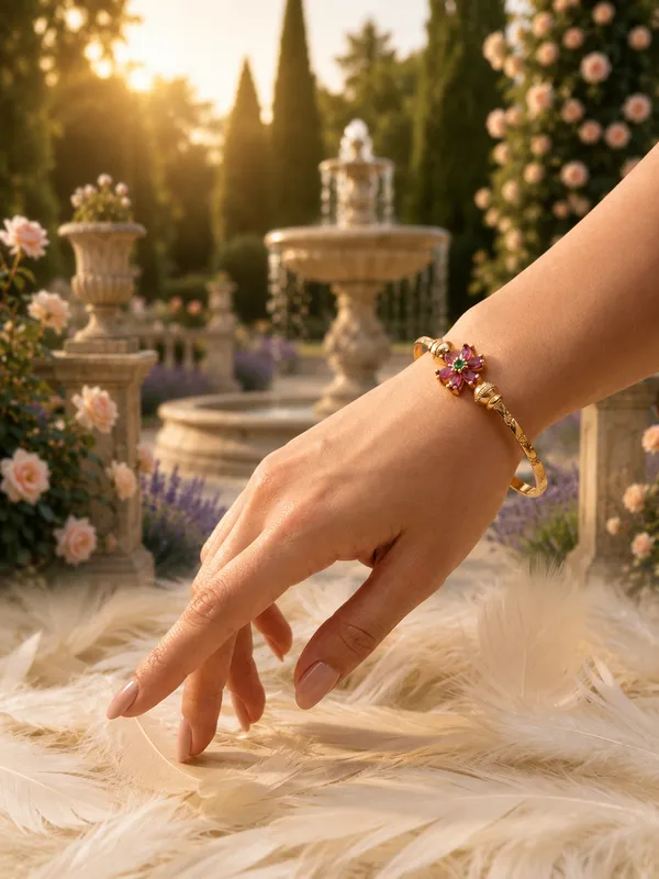 Gold_Plated_Floral_Ruby_Stone_Bracelet_Set