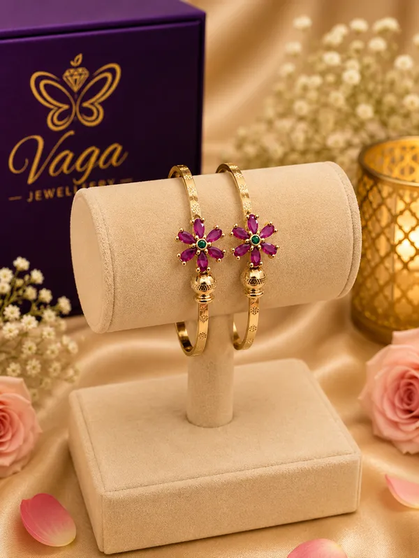 Gold_Plated_Floral_Ruby_Stone_Bracelet_Set