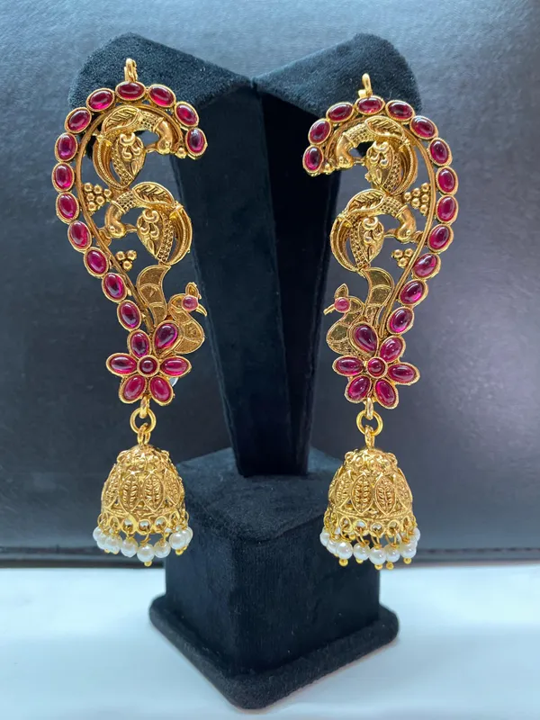 Gold_Plated_Ruby_Stone_Peacock_Jhumka_Earrings_For_Women