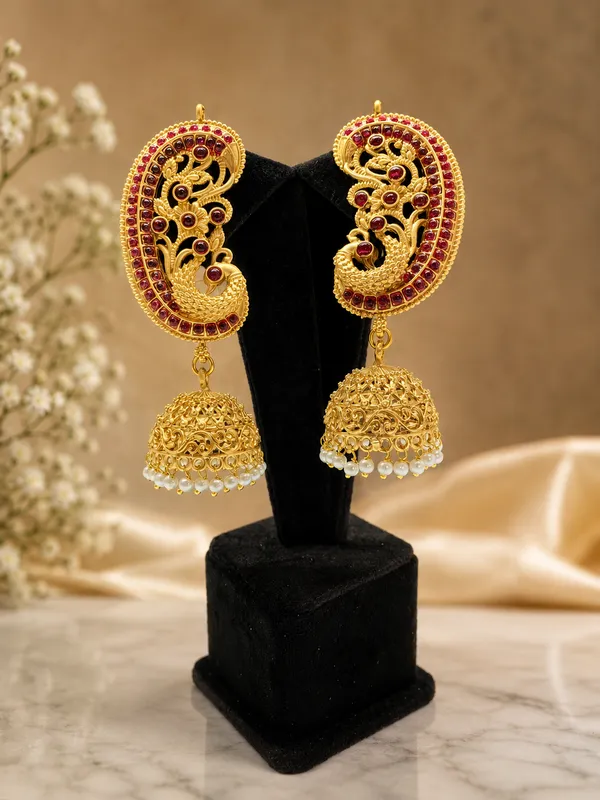 Gold_Plated_Ruby_Stone_Peacock_Jhumka_Earrings_For_Women