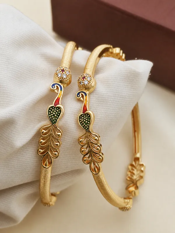 Gold_Plated_Peacock_Design_Bangles_Set_Of_2