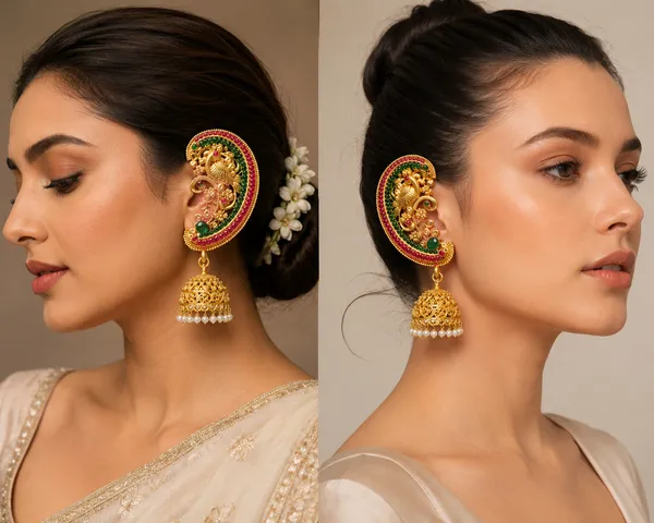 Gold_Plated_Peacock_Jhumka_Earrings_Ear_Cuffs_With_Multicolor_Stones