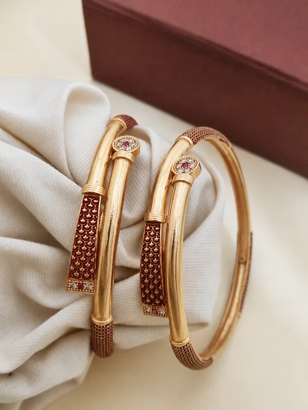 Gold_Plated_Ruby_Studded_Bamboo_Design_Bangles_For_Women