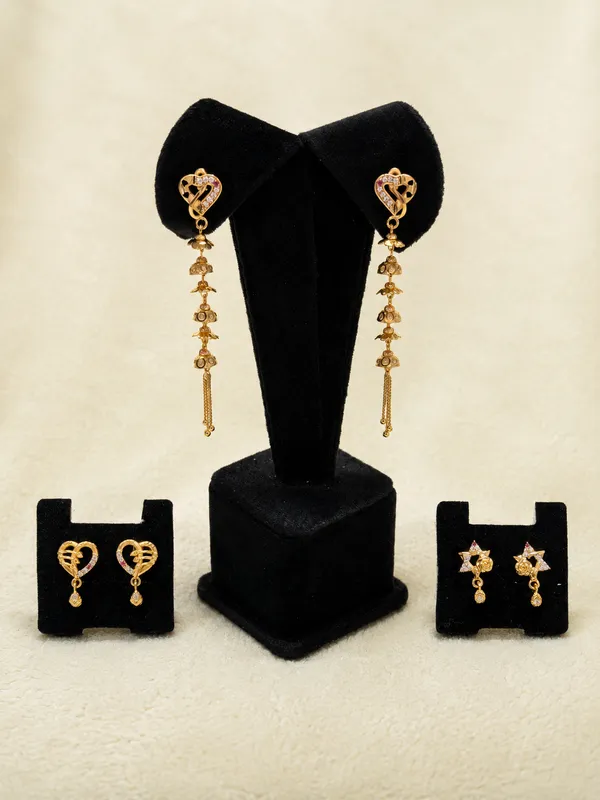 Gold-Toned_Heart_Design_Earring_Set_Of_3_For_Women