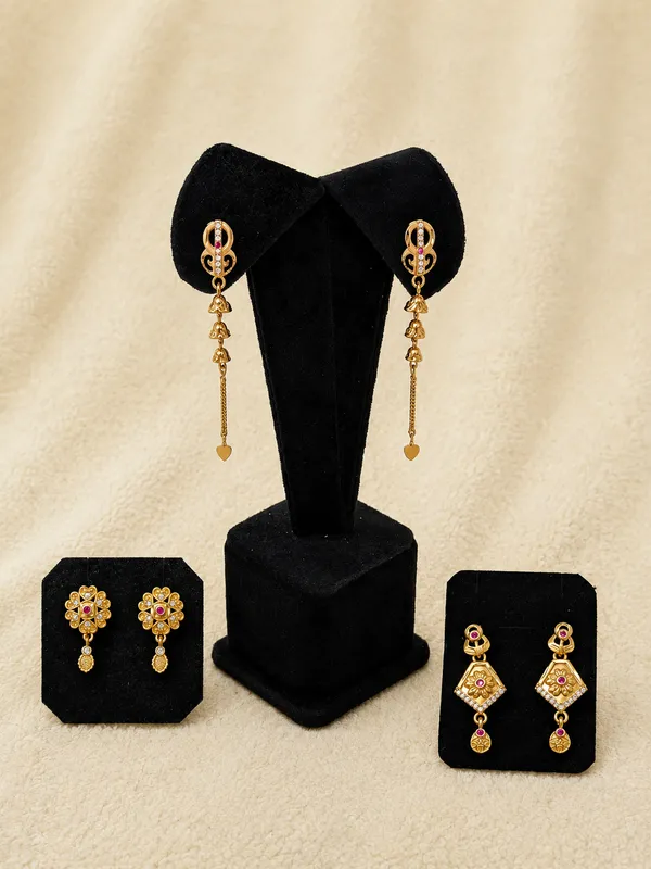 Gold_Plated_Kundan_Stone_Earring_Set_Of_3_For_Women