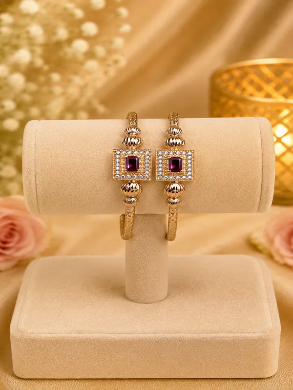 Gold_Plated_Purple_Stone_Square_Ring_Set_For_Women