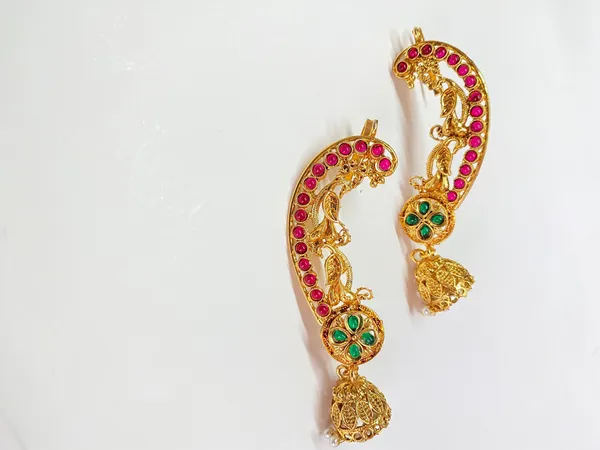 Gold_Plated_Ruby_With_Green_Peacock_Earrings_Ear_Cuffs_For_Women