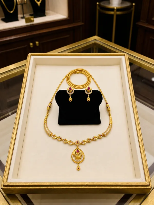 Golden_Stone_Studded_Bridal_Necklace_Set_With_Earrings