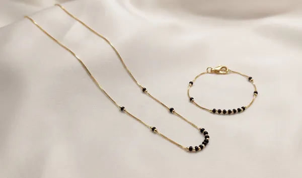 Gold_Plated_Black_Bead_Delicate_Mangalsutra_Necklace_And_Bracelet_Set