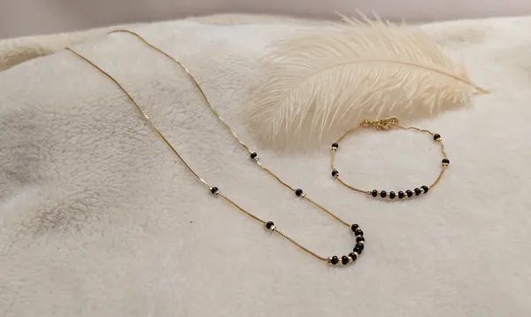 Gold_Plated_Black_Bead_Delicate_Mangalsutra_Necklace_And_Bracelet_Set