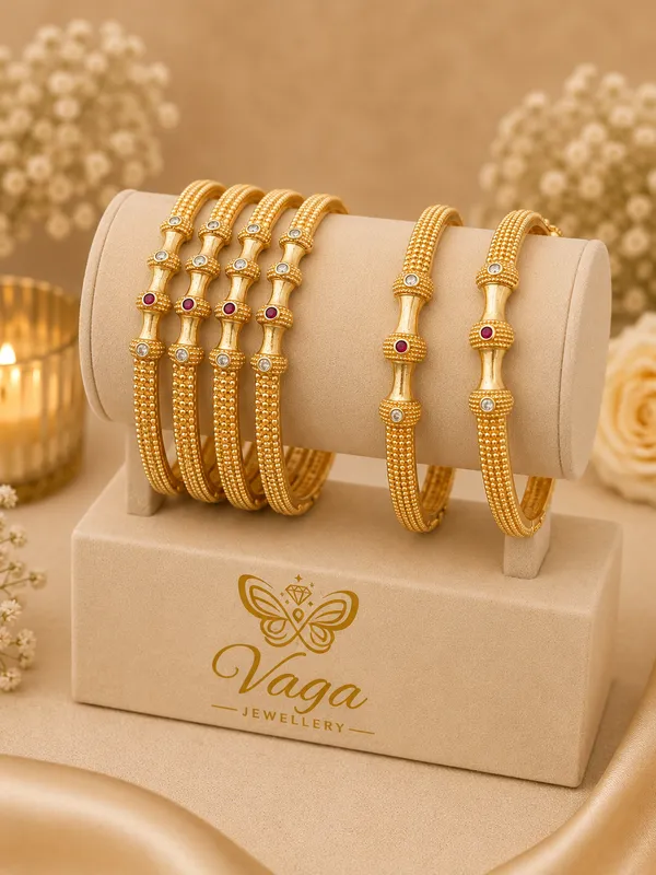 Gold_Plated_Textured_Bangle_Set_With_Ruby_And_Kundan_Accents
