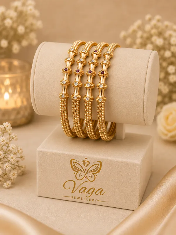 Gold_Plated_Textured_Bangle_Set_With_Ruby_And_Kundan_Accents