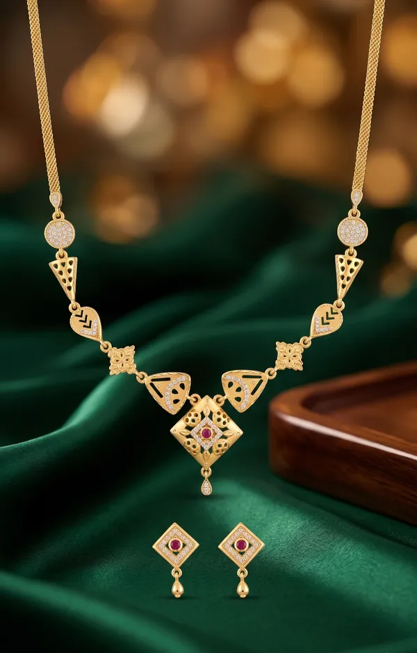 Gold_Plated_Floral_Diamond_Studded_Necklace_Set_With_Earrings