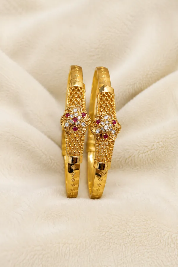Gold_Plated_Pink_Stone_Embellished_Bracelet_Set_For_Women