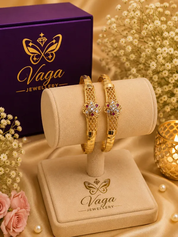 Gold_Plated_Pink_Stone_Embellished_Bracelet_Set_For_Women