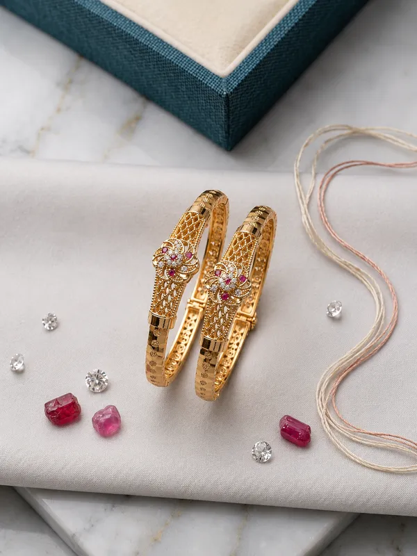Gold_Plated_Pink_Stone_Embellished_Bracelet_Set_For_Women