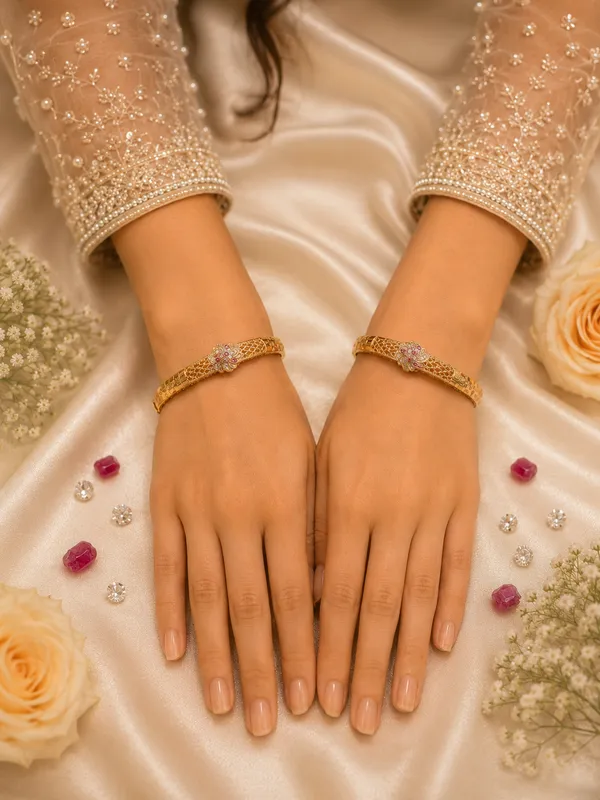 Gold_Plated_Pink_Stone_Embellished_Bracelet_Set_For_Women