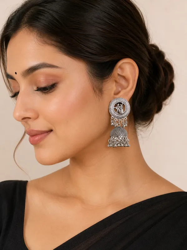 Oxidized_Silver_Jhumka_Earrings_With_Deity_Motif