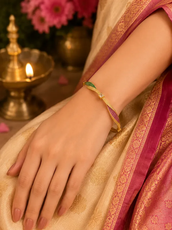 Gold-Plated_Pink_And_Green_Stone_Studded_Bangle_Set_For_Women