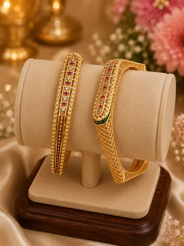 Gold_Plated_Pink_And_Green_Stone_Embellished_Bangles_For_Women