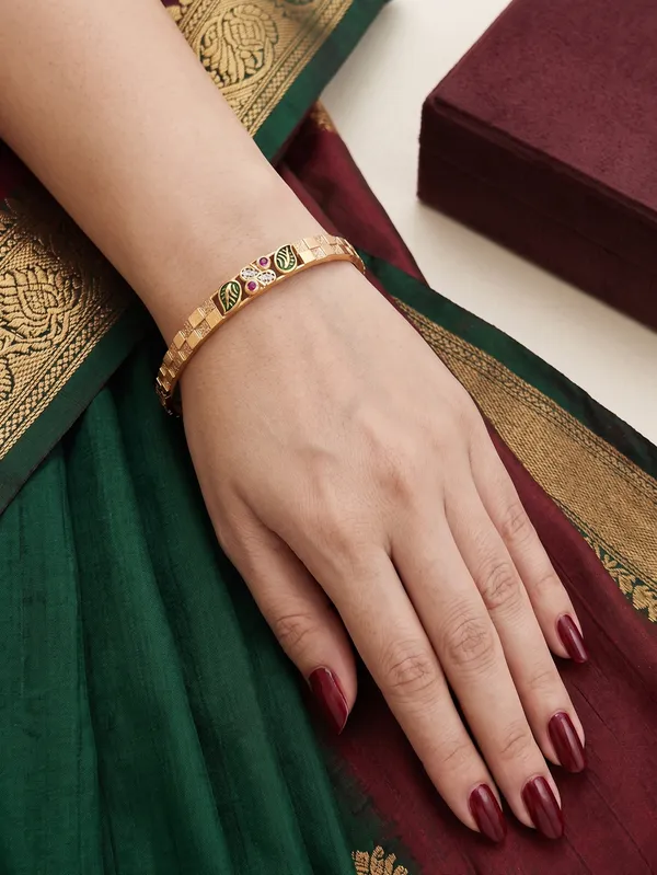 Gold_Plated_Green_Enamel_Leaf_Design_Bangles_For_Women