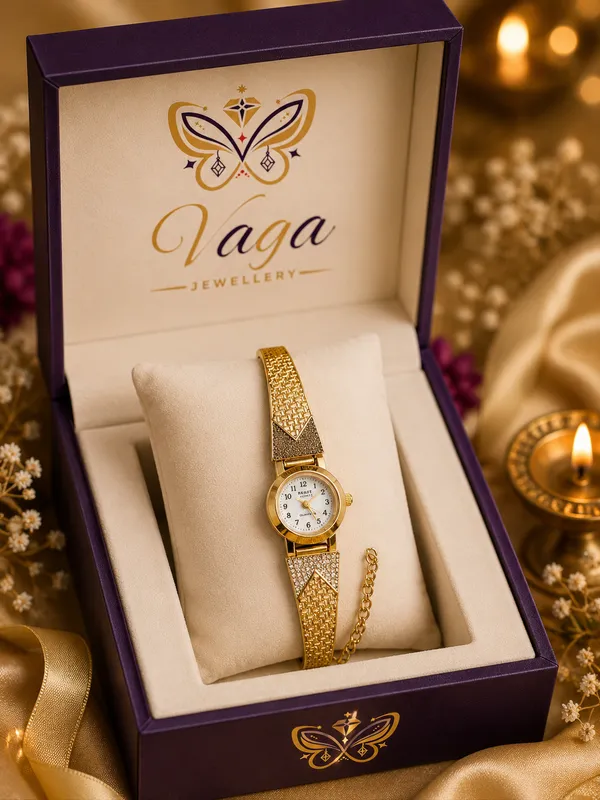 Vaga_Luxe_Dual-Texture_High_Gold_Plated_AD_Embedded_Mesh_Watch_with_Chevron_Accent_&_Safety_Chain