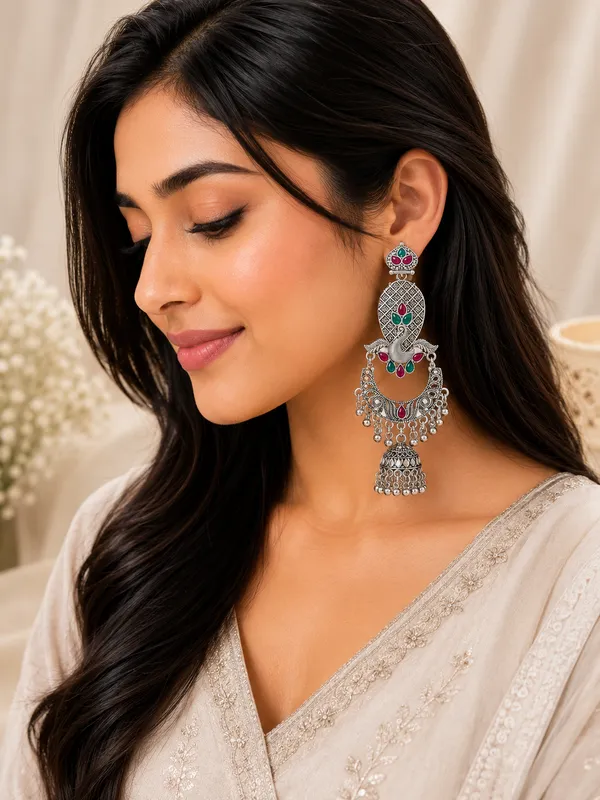 Oxidized_Silver_Kundan_Jhumka_Earrings_For_Women