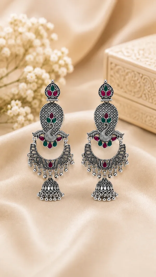 Oxidized_Silver_Kundan_Jhumka_Earrings_For_Women