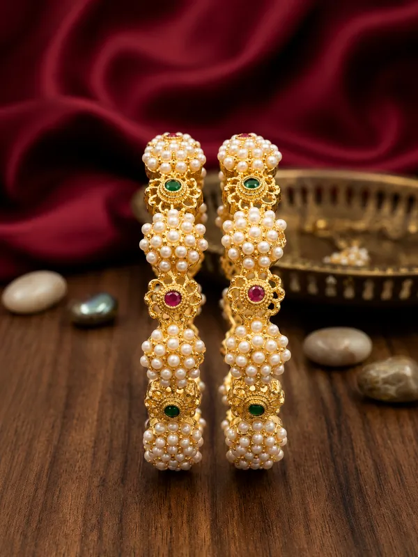 Gold_Tone_Pearl_Studded_Decorative_Bangles_For_Women