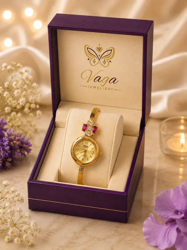Gold_Plated_Ruby_Floral_Dial_Watch_Bracelet_for_Women